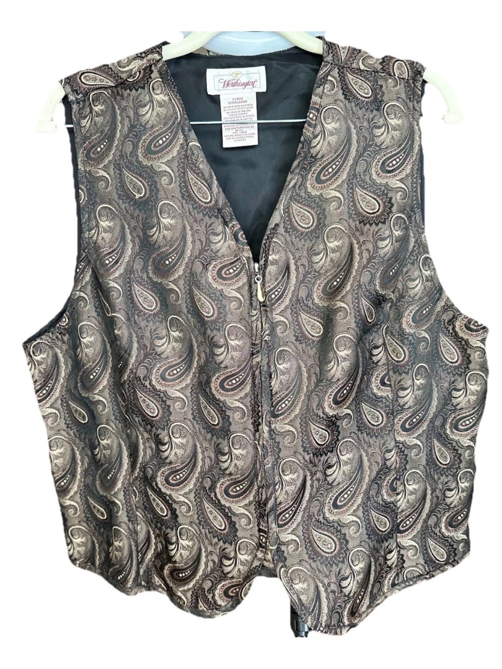 VTG Worthington Women’s Paisley Tapestry Vest Gold Zipper XL Dark Academia Boho